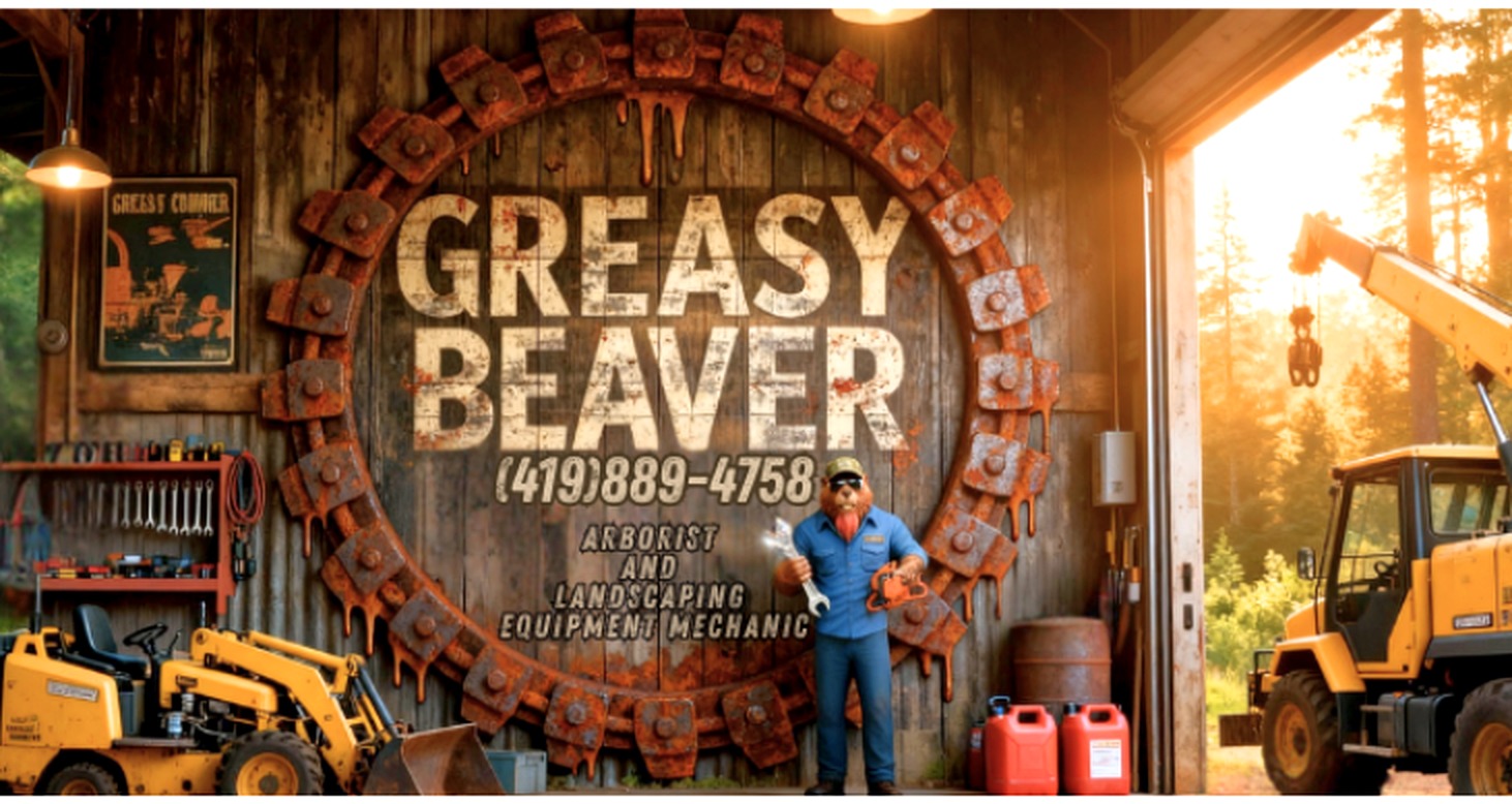 Greasy Beaver heavy machinery mechanic shop wall